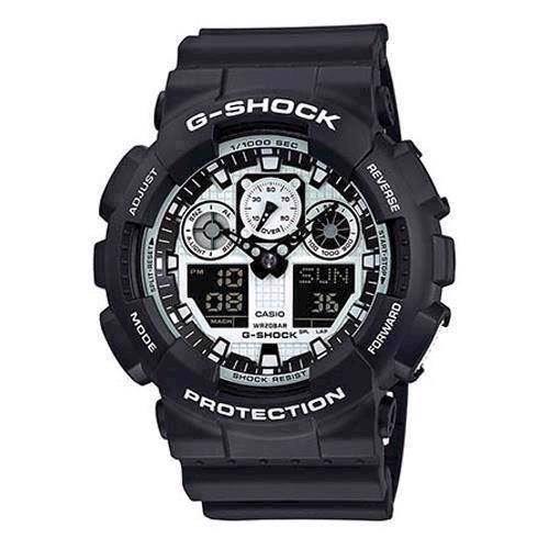 Image of Casio G-Shock sort resin med stål quartz multifunktion (5081) Herre ur, model GA-100BW-1AER